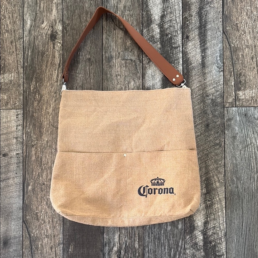 Corona Beige Canvas Tote with Brown Strap